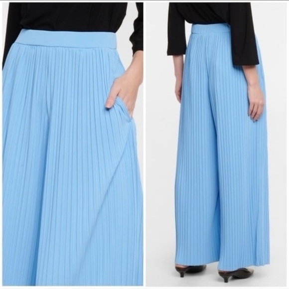 NWT Max Mara Women's CACIO Jersey Trouser Light Blue Pleated Pants Sz L 170/72A - Picture 2 of 16